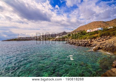 Coast of the Gulf of Mirabello near the fishing village of Elounda. Crete. Greece