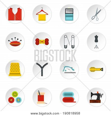 Sewing set icons in flat style isolated on white background