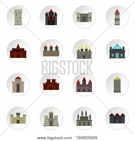 Towers and castles icons set in flat style isolated vector icons set illustration