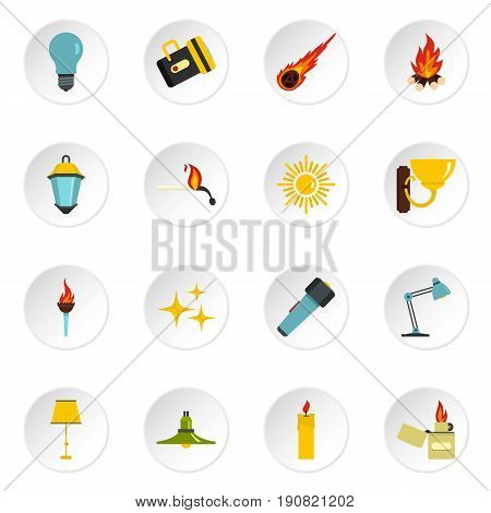 Light source symbols icons set in flat style isolated vector icons set illustration