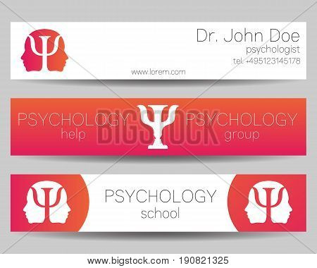 Vector Psychology Web banner design background or header Templates. Psi logo. Symbol and icon, logotype. Profile Human. Creative style. Brand company concept. Pink color.