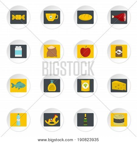 Shop navigation foods icons set in flat style isolated vector icons set illustration
