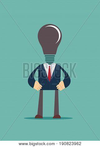 lamp head businessman have not got an idea Business concept no ideas lamps . Stock flat vector illustration.