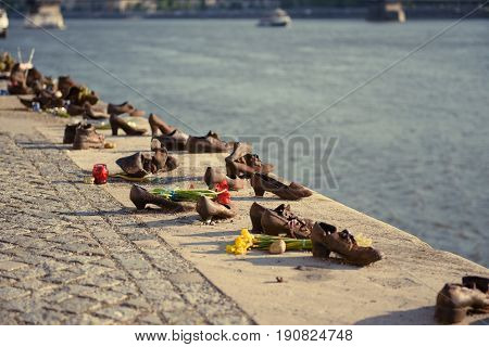 Monument to the fallen in World War II Jews on the Danube embankment in Budapest, Hungary.