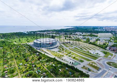 Sopot Poland - June 10 2017: Aerial view of the Ergo Arena the large concert hall of the city