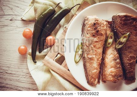 fried shad with chilli australian fish on plate