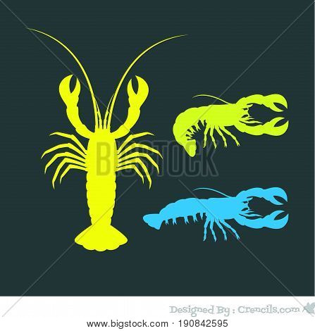 Lobster Colored Silhouettes - Vector Stock Illustration