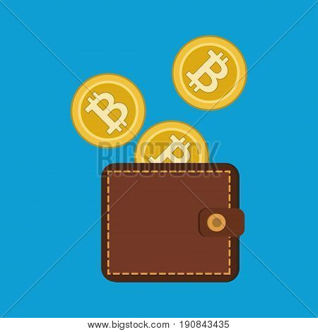 Bitcoin with wallet flat design, Digital or virtual coin, vector illustration eps10
