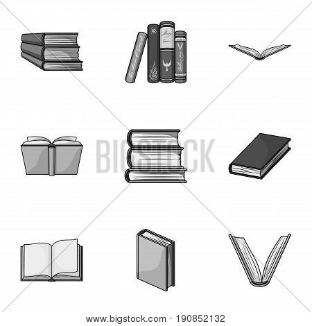 A set of pictures with books. Books, notebooks, studies. Books icon in set collection on monochrome style vector symbol stock web illustration.