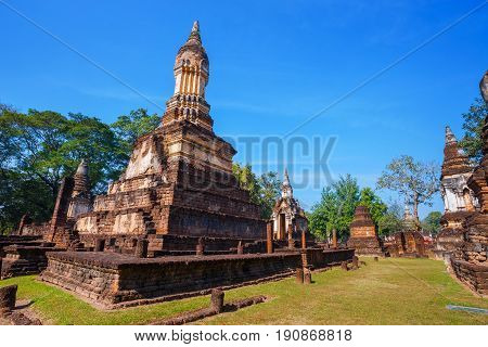 Sukhothai, Thailand - January 17 2017: Wat Chedi Jet Thaew In The Precinct Of Si Satchanalai Histori