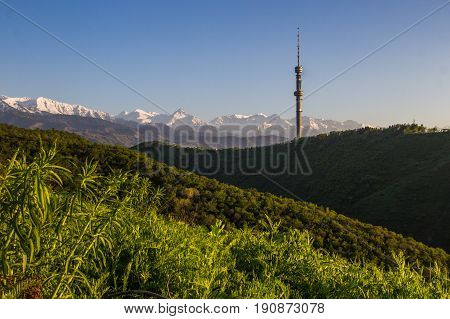 Kok Tobe Hill And Mountains View In Spring, Almaty, Kazakhstan