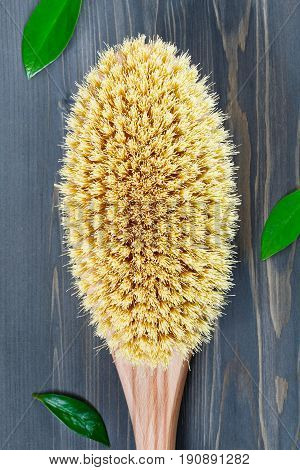 Top view of cosmetic massage brush for skin.