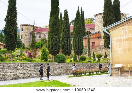 Mtskheta, Georgia - 8 October, 2016: Samtavro Monastery, Living Pillar and the particle of the relics of the two saints is here