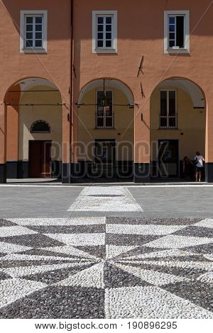 LEVANTO Italy June 3 2017 : Main place in Levanto. Levanto in the Italian region Liguria lies on the coast at the end of a valley thickly wooded with olive and pine trees and a part of its territory is included in the Cinque Terre National Park.