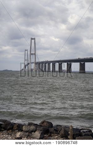 Suspension bridge over Great Belt in Denmark. Connecting Zealand and Funen.