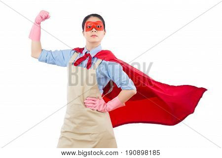 Cleaner Showing Her Powerful Muscle Arm