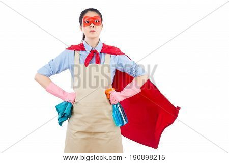 Housewife Holding Rag And Bottle Detergent
