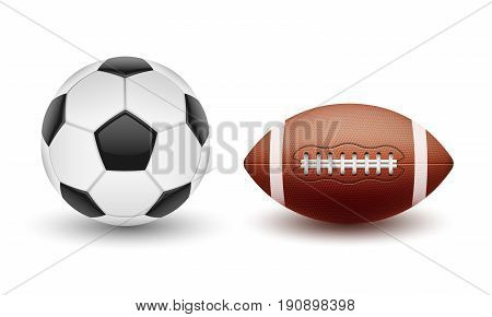 Vector set of sports balls, balls for soccer and American football in a realistic style isolated on white background. Print, template, design element