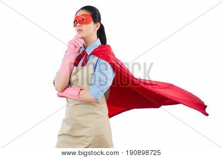 Housewife Superhero Thinking Of Solution