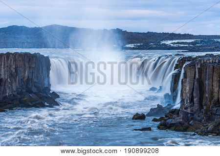 Selfoss waterfall. Beauty of the world. Wonderful landscape in Iceland. Famous Tourist Attraction