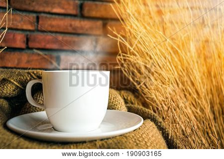 close up espresso coffee in morning day