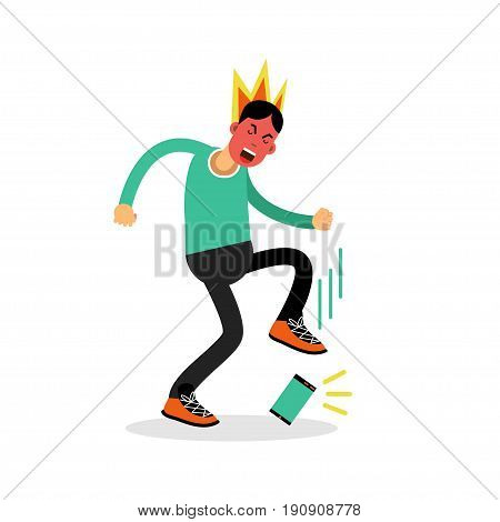 Man in a fury kicking his phone vector Illustration isolated on a white background