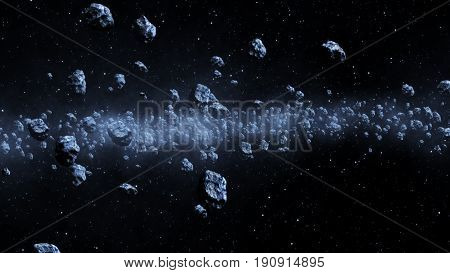 Closeup On Meteor Lumps In Space. Dark Background. Suitable For Any Fantasy, Astronomy Or Space Real