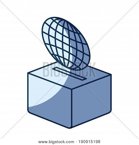 blue color silhouette shading of flat globe earth world chart depositing in a carton box vector illustration