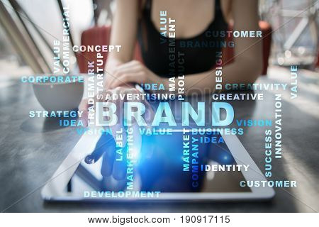 Brand concept words cloud. Business and internet concept.