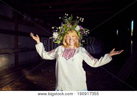 Beautiful woman with a wreath on her head