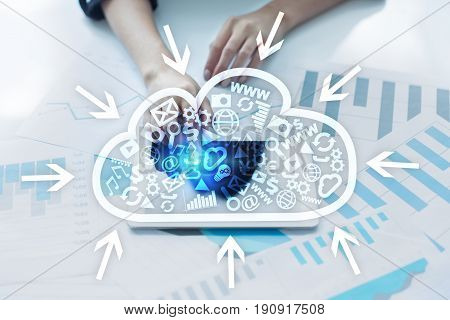 Cloud technology. Data storage. Networking and internet service concept.