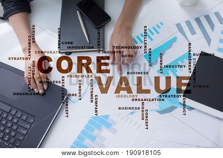 Core value. Business and internet concept Words cloud.