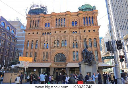 SYDNEY AUSTRALIA - JUNE 1, 2017: Unidentified people visit Queen Victoria building historical shopping mall.