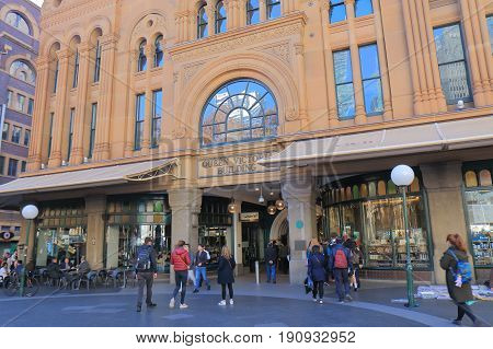 SYDNEY AUSTRALIA - JUNE 1, 2017: Unidentified people visit Queen Victoria building historical shopping mall.