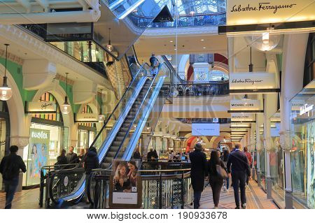 SYDNEY AUSTRALIA - JUNE 1, 2017: Unidentified people visit Queen Victoria building historical shopping mall.