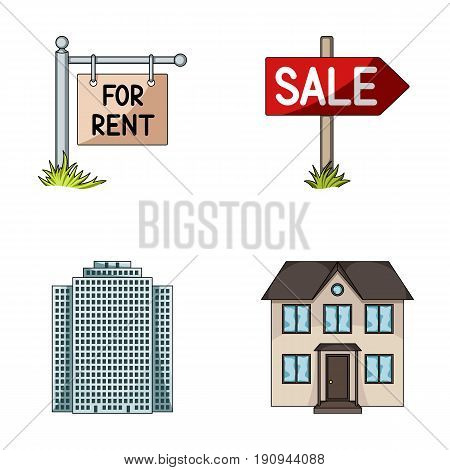 Signs of sale and rent, a skyscraper, a two-story cottage.Realtor set collection icons in cartoon style vector symbol stock illustration .
