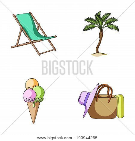 Beach, palm tree, ice cream.Summer vacation set collection icons in cartoon style vector symbol stock illustration .