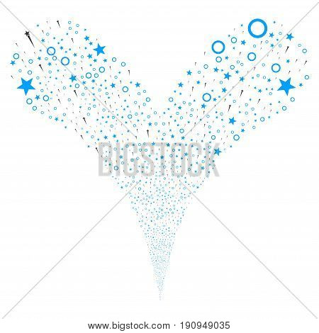 Confetti Stars explosive stream. Vector illustration style is flat gray iconic confetti stars symbols on a white background. Object fountain done from random symbols.