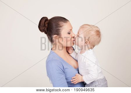 Mother And Little Boy Play Show Lodon' Kiss