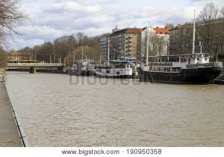River Aura In Center Of Finnish City Turku
