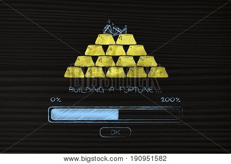 Pile Of Goldbricks And Progress Bar Loading