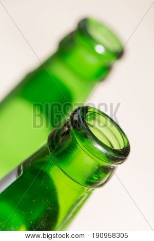green glass bottle neck. close . A photo