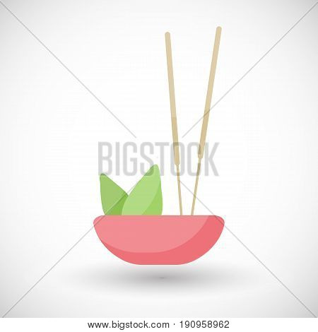 Incense burning vector flat icon Flat design of aromatherapy spa or Buddhism object with round shadow vector illustration