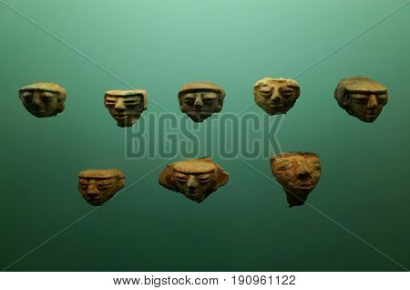 Pre Columbian indigenous pottery heads from Colombia
