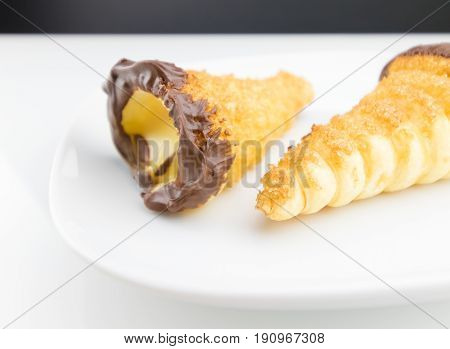 Delicious Sicilian Cannolo Cannellino Sweet With Pastry Hazelnut Chocolate And Pastry Cream, Italian