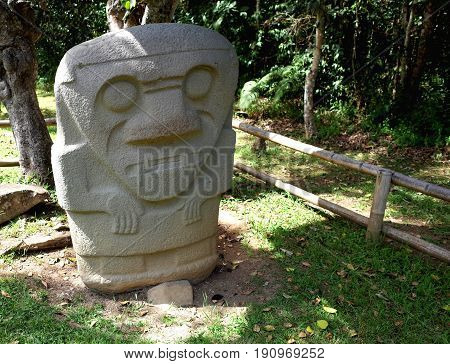 An ancient burial statue in San Agustin archaeological park Colombia