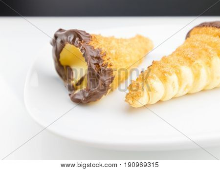 Delicious Sicilian Cannolo Cannellino Sweet With Pastry Hazelnut Chocolate And Pastry Cream, Italian