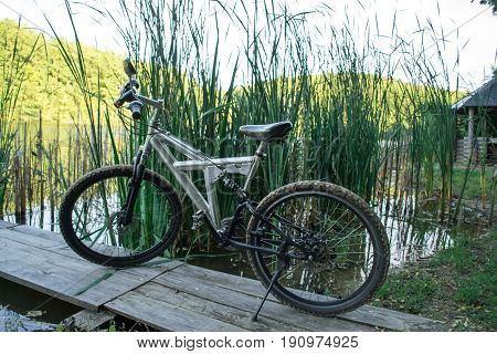 Bicycle sport on nature near the river
