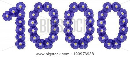 Arabic Numeral 1000, One Thousand, From Blue Flowers Of Flax, Isolated On White Background