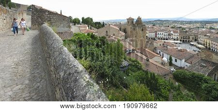 Trujillo Spain - June 4 2017: Panoramic view from Castle to the centre of medieval Trujillo town. Caceres Extremadura Spain